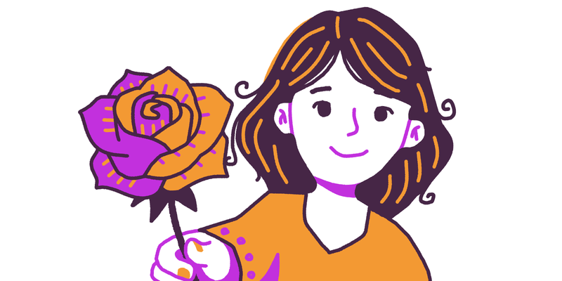 illustration of a woman holding a rose